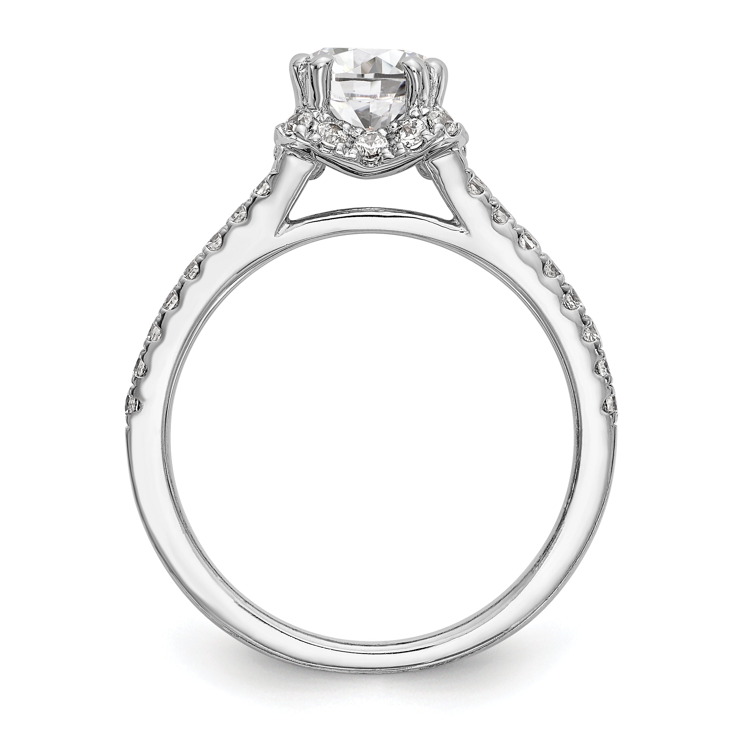 14K White Gold Round Simulated Diamond Halo Engagement Ring