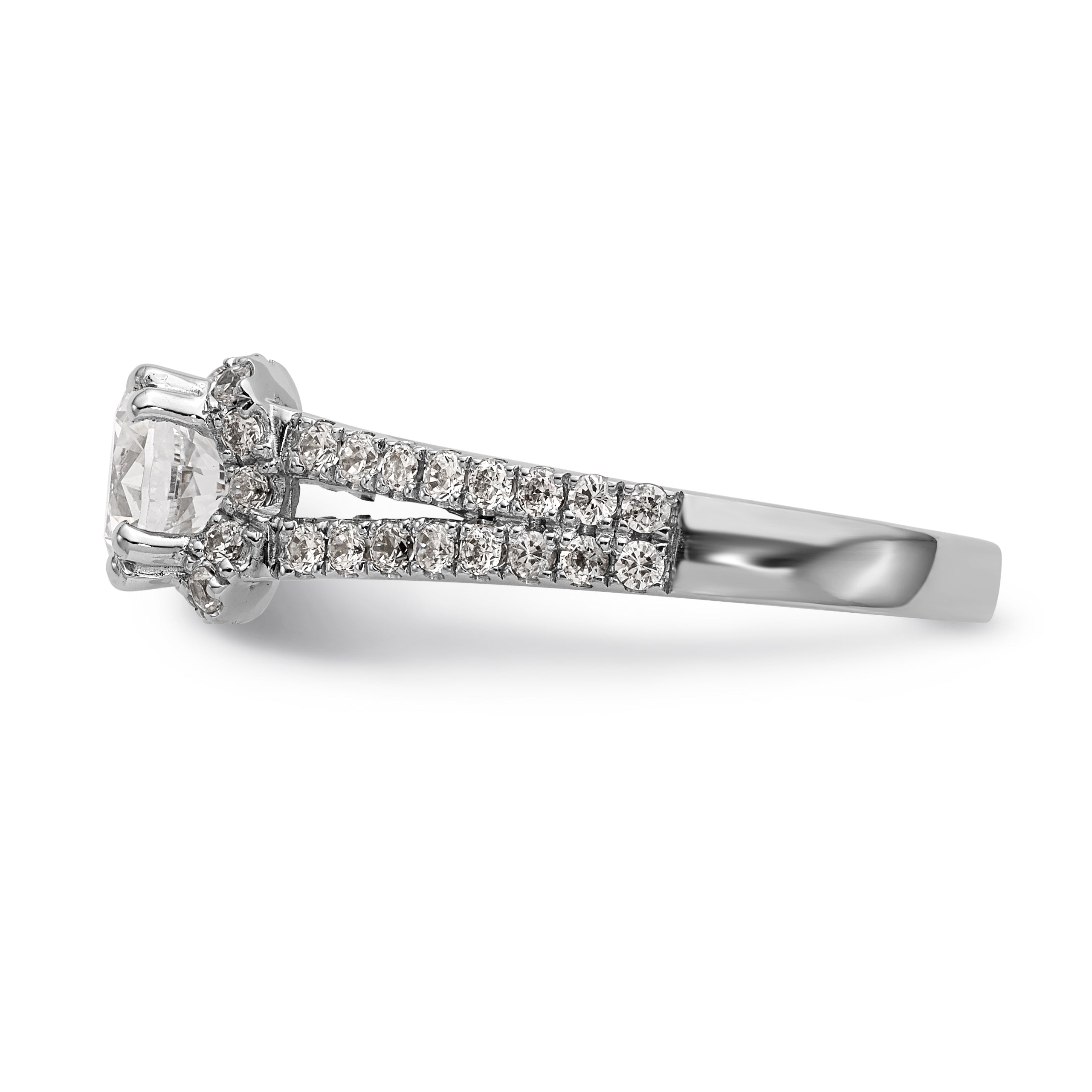 14K White Gold Round Simulated Diamond Halo Engagement Ring