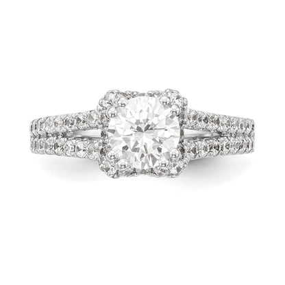 14K White Gold Round Simulated Diamond Halo Engagement Ring