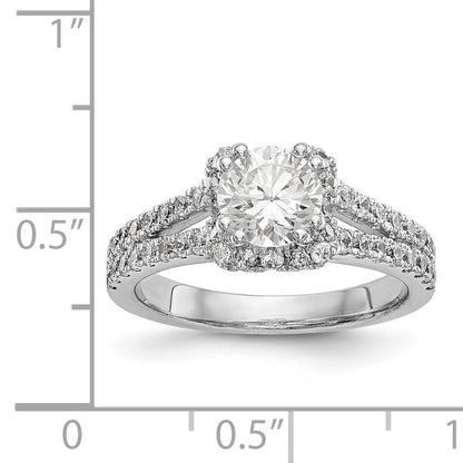 14K White Gold Round Simulated Diamond Halo Engagement Ring