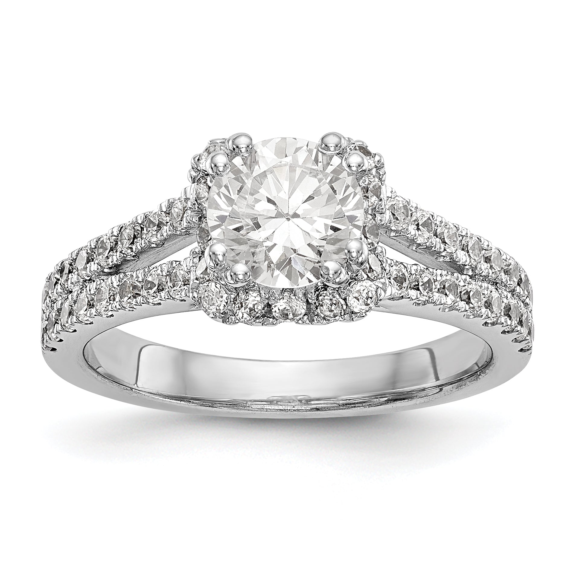 14K White Gold Round Simulated Diamond Halo Engagement Ring