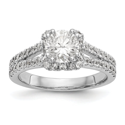 14K White Gold Round Simulated Diamond Halo Engagement Ring