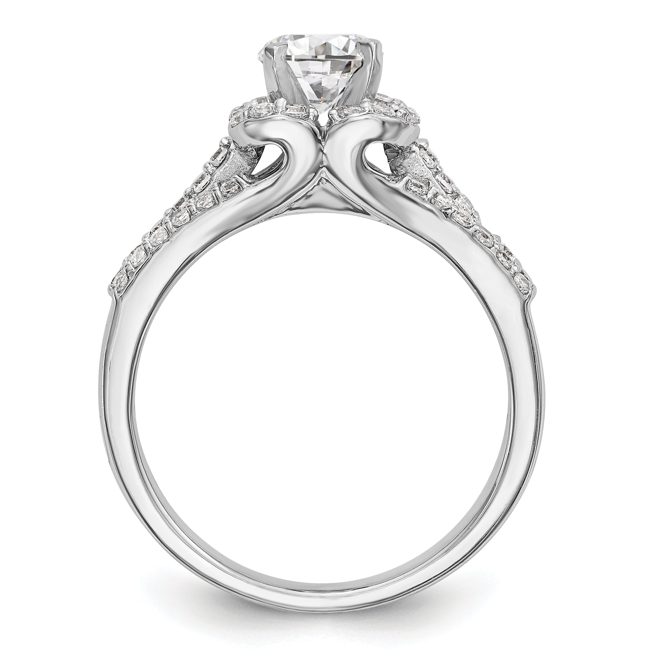 14kw Peg Set Simulated Diamond Halo Engagement Ring