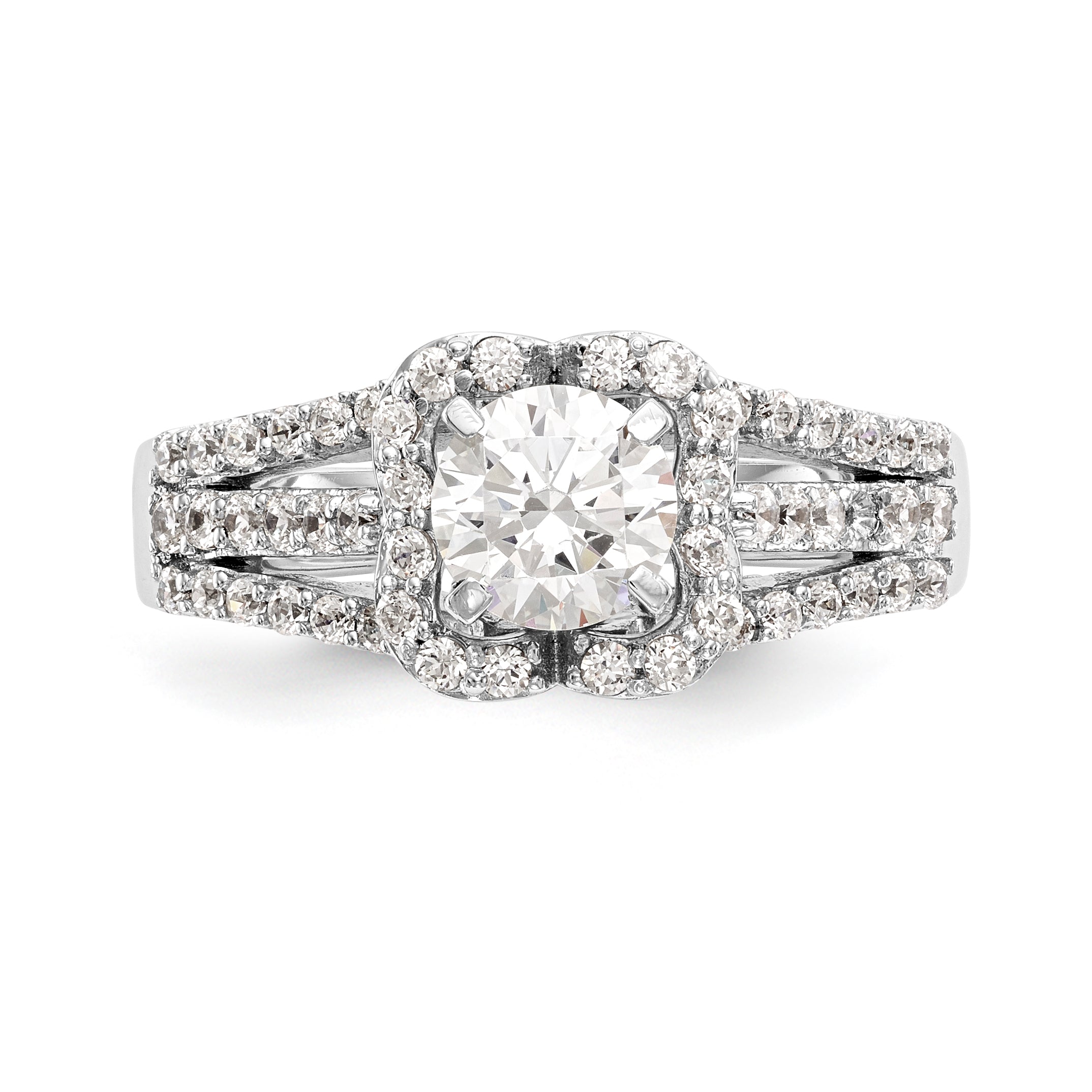 14kw Peg Set Simulated Diamond Halo Engagement Ring