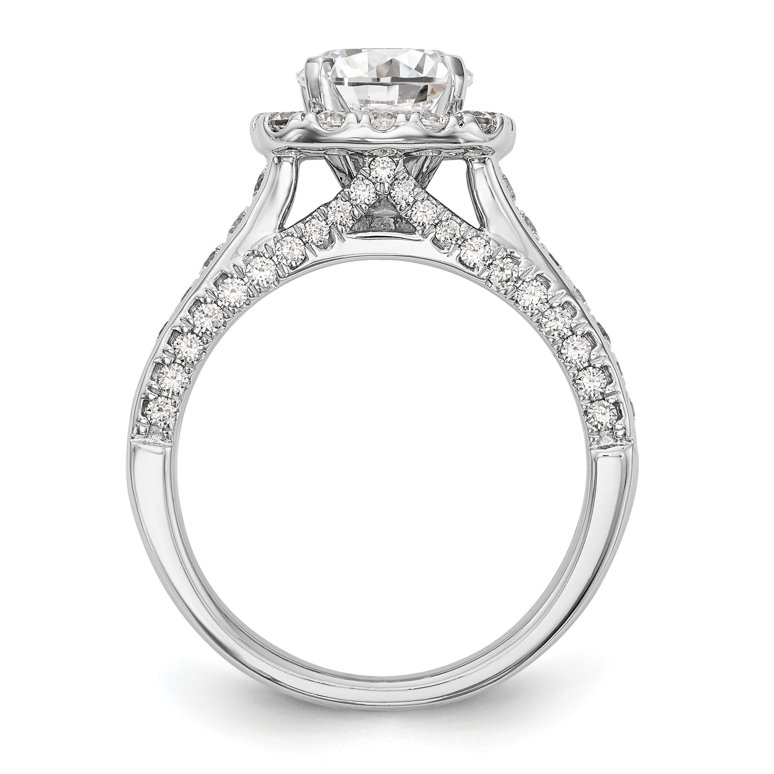 14K White Gold Round Simulated Diamond Halo Engagement Ring