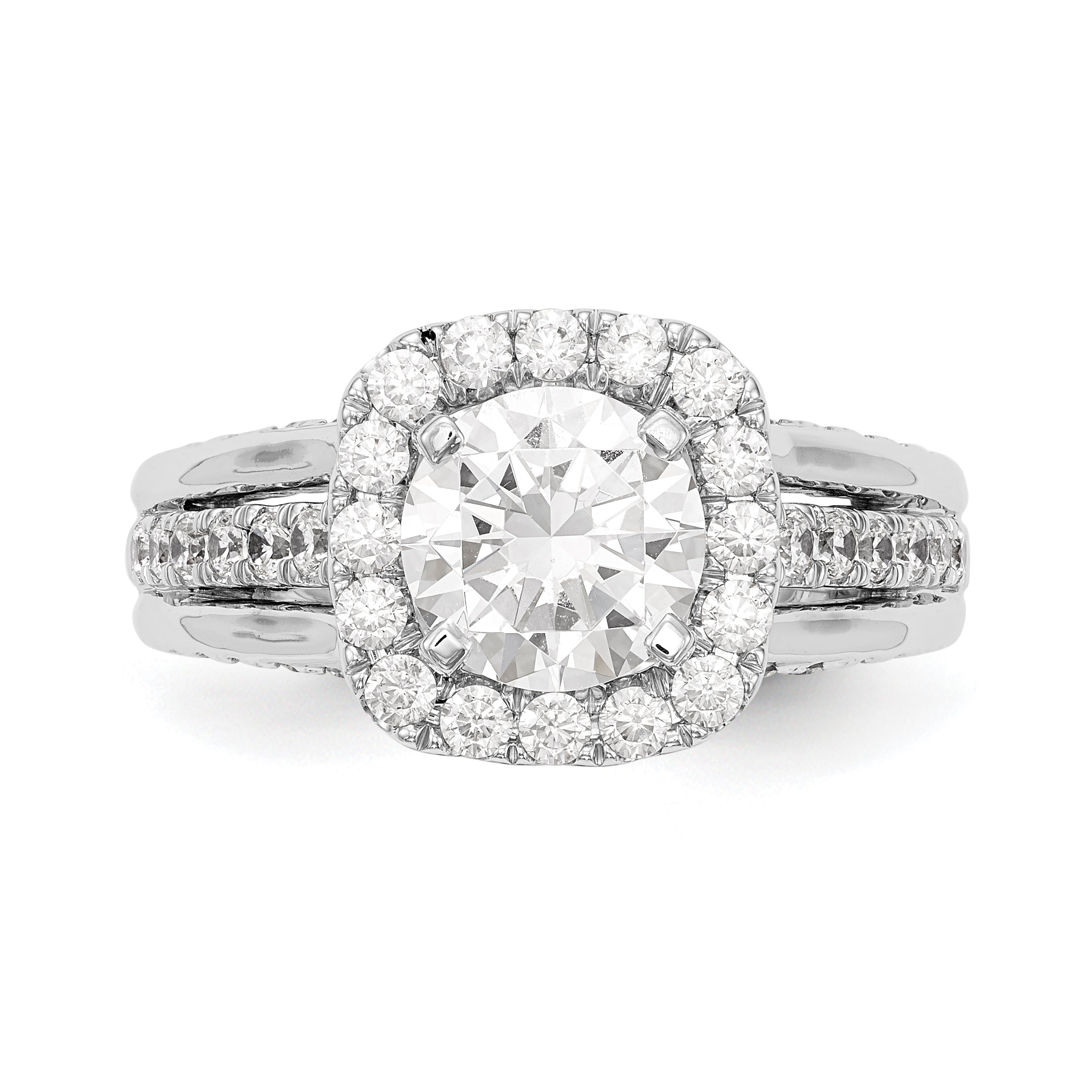 14K White Gold Round Simulated Diamond Halo Engagement Ring