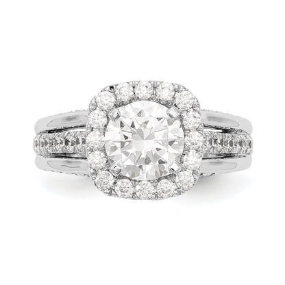 14K White Gold Round Simulated Diamond Halo Engagement Ring
