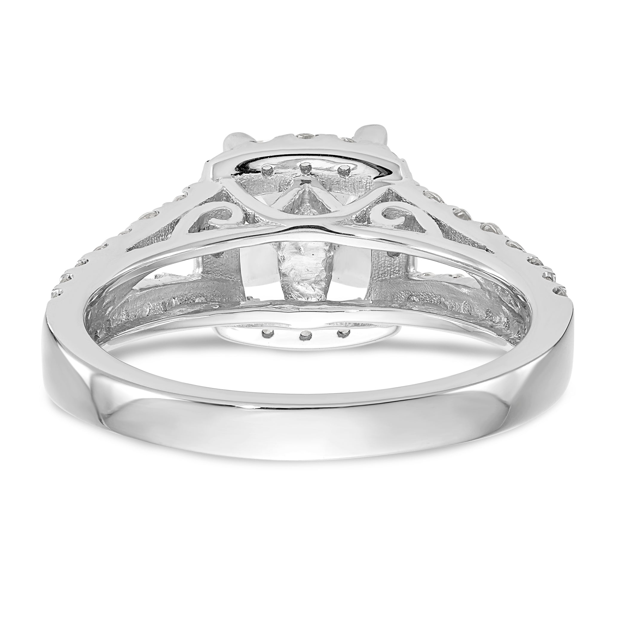 14K White Gold Peg Set Dia CZ Cushion Halo Engagement Ring