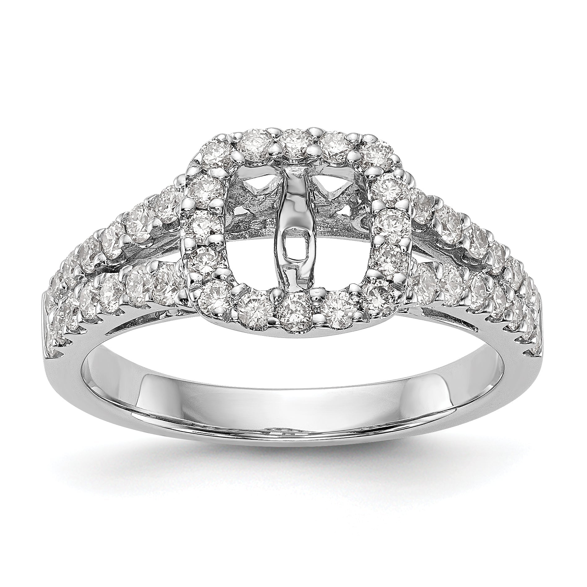 14K White Gold Peg Set Dia CZ Cushion Halo Engagement Ring