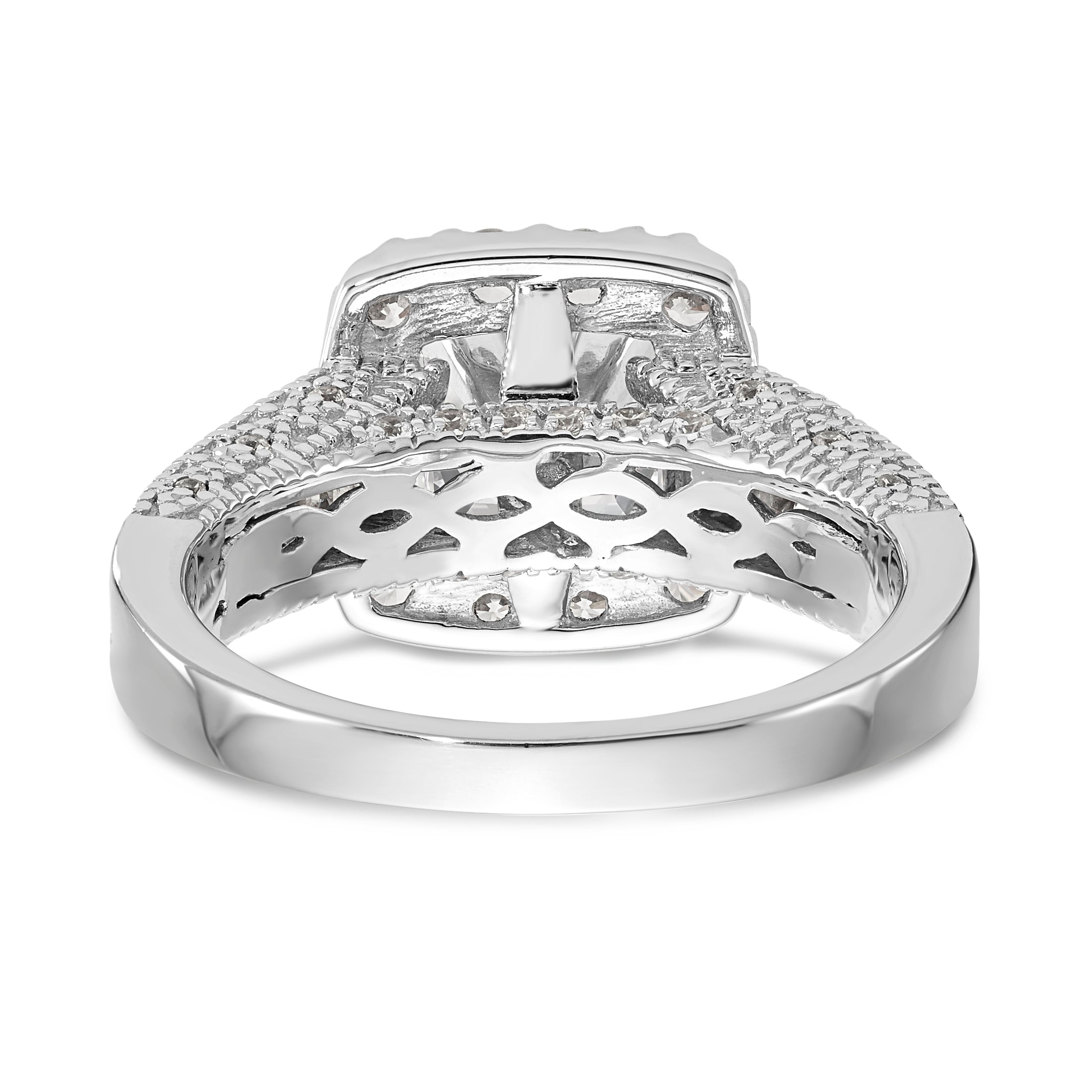 14K White Gold Peg Set Simulated Diamond Cushion HaloEngagement Ring