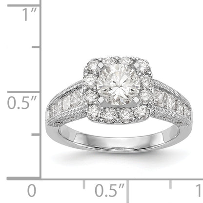 14K White Gold Peg Set Simulated Diamond Cushion HaloEngagement Ring