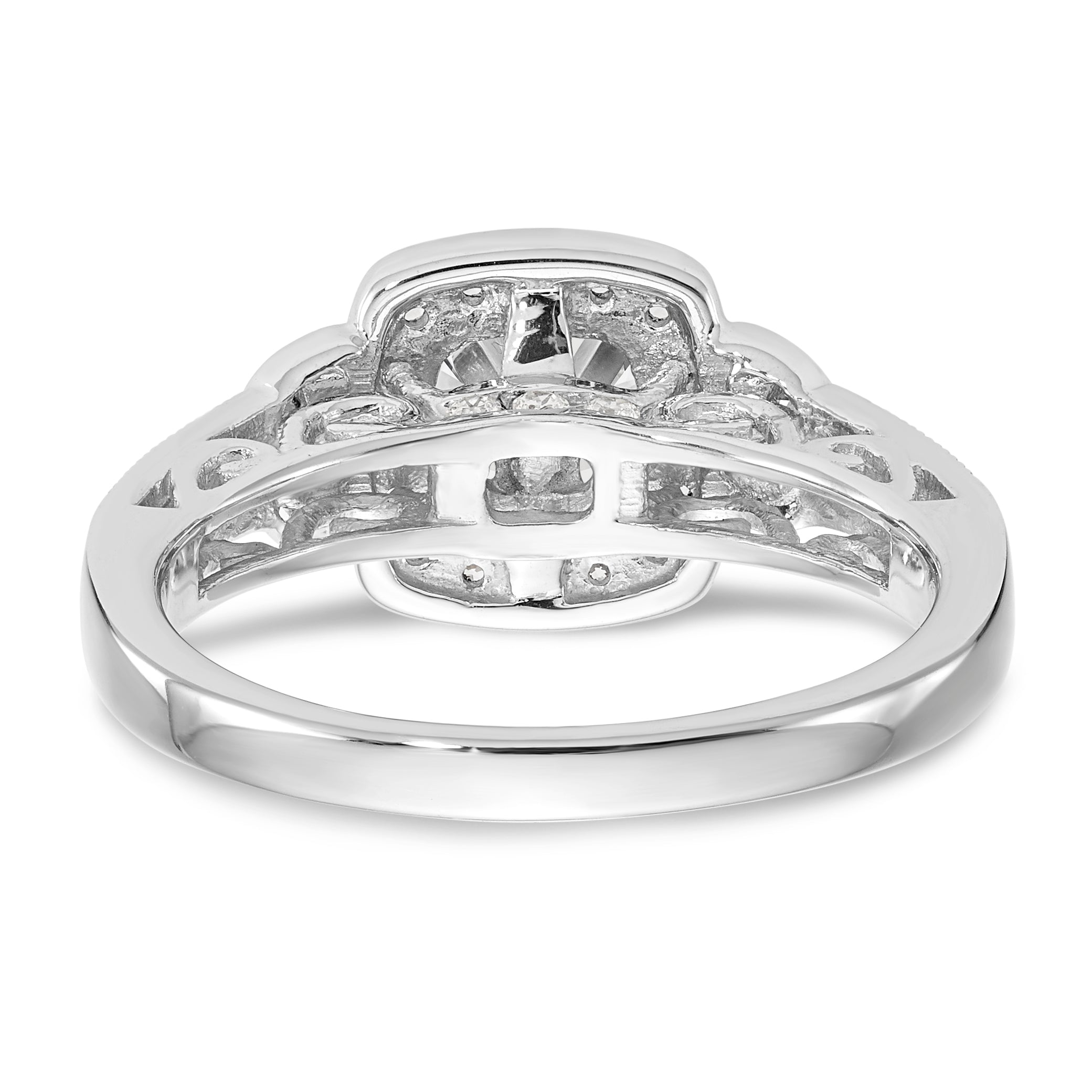 14K White Gold Peg Set Simulated Diamond Cushion HaloEngagement Ring