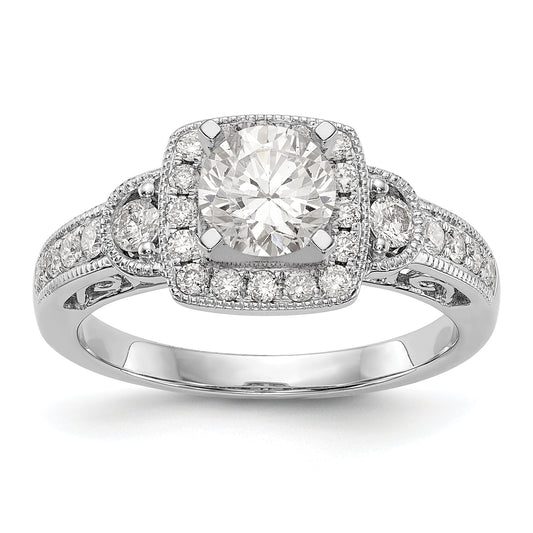 14K White Gold Peg Set Simulated Diamond Cushion HaloEngagement Ring