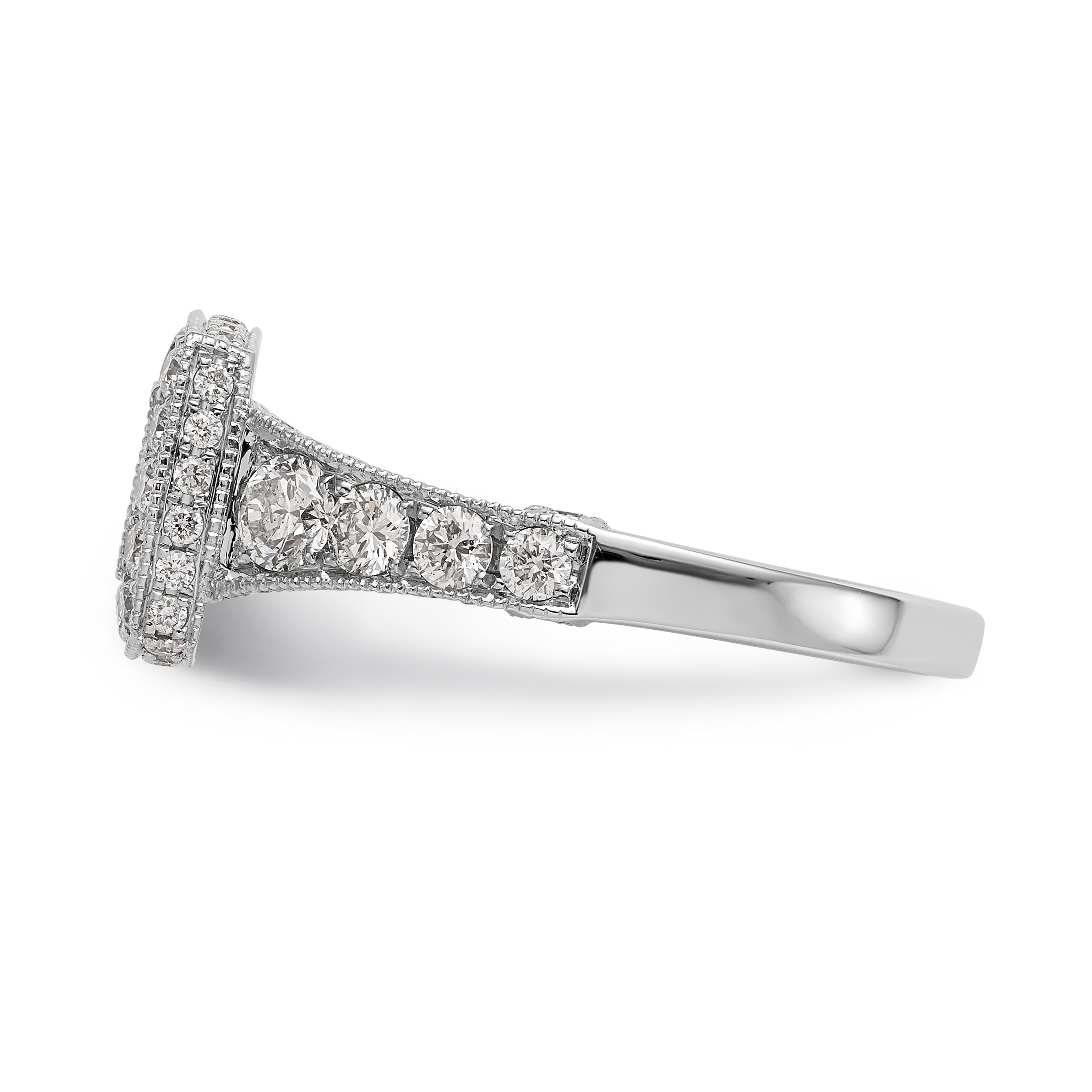 14K White Gold Peg Set Diamond Cushion Halo CZ Engagement Ring