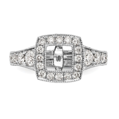 14K White Gold Peg Set Diamond Cushion Halo CZ Engagement Ring