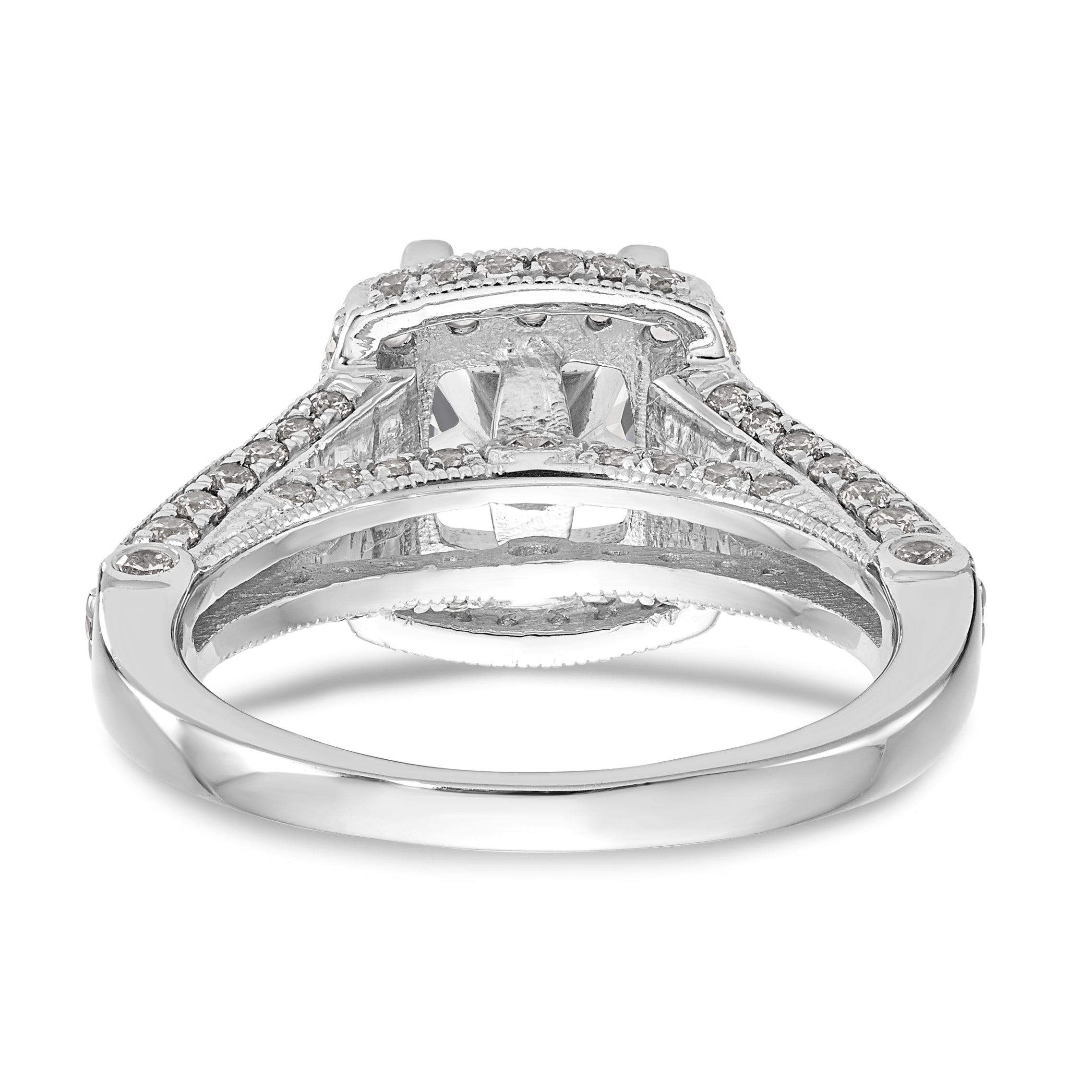 14K White Gold Peg Set Diamond Cushion Halo CZ Engagement Ring