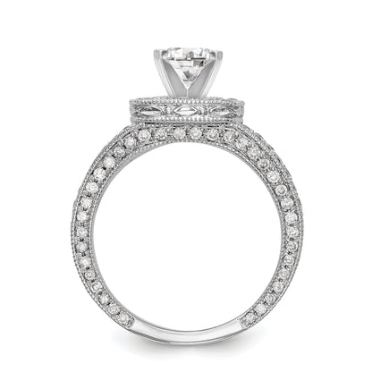 14K White Gold Peg Set Simulated Diamond Cushion HaloEngagement Ring