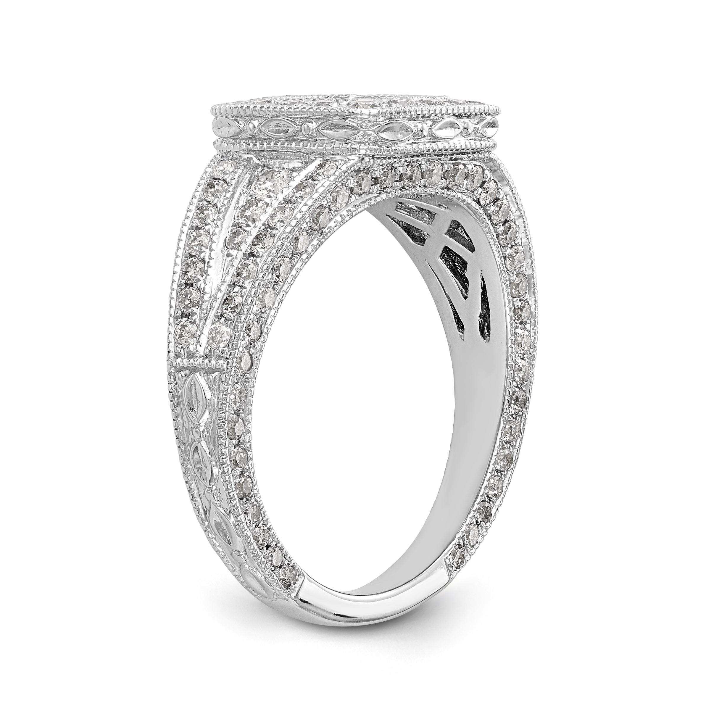 14K White Gold Peg Set Simulated Diamond Cushion HaloEngagement Ring