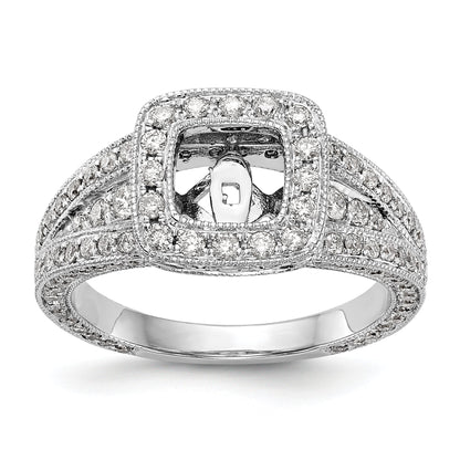 14K White Gold Peg Set Simulated Diamond Cushion HaloEngagement Ring