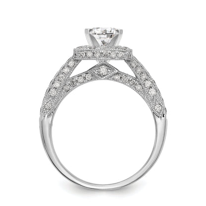 14K White Gold Peg Set Simulated Diamond Cushion HaloEngagement Ring