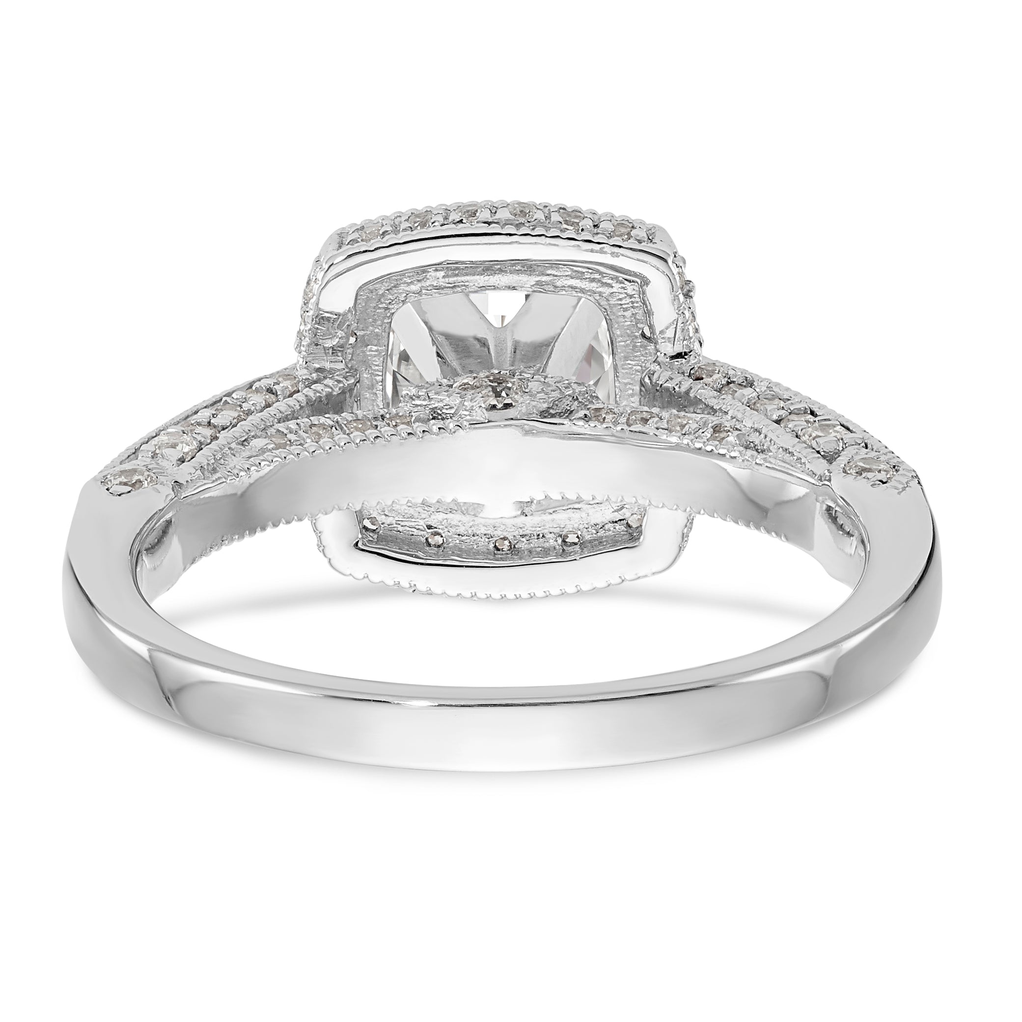 14K White Gold Peg Set Simulated Diamond Cushion HaloEngagement Ring