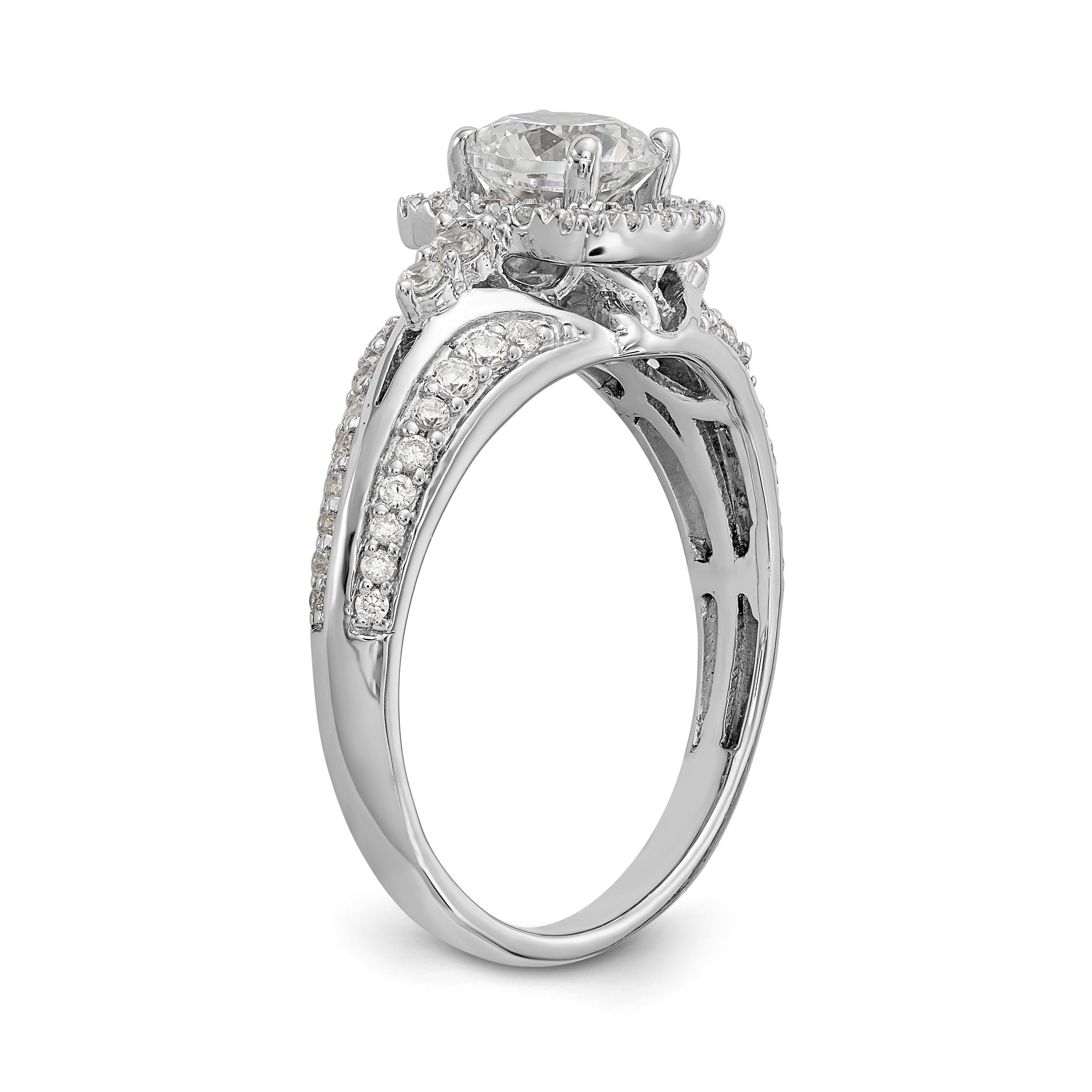 14K White Gold Simulated Diamond Cushion HaloEngagement Ring