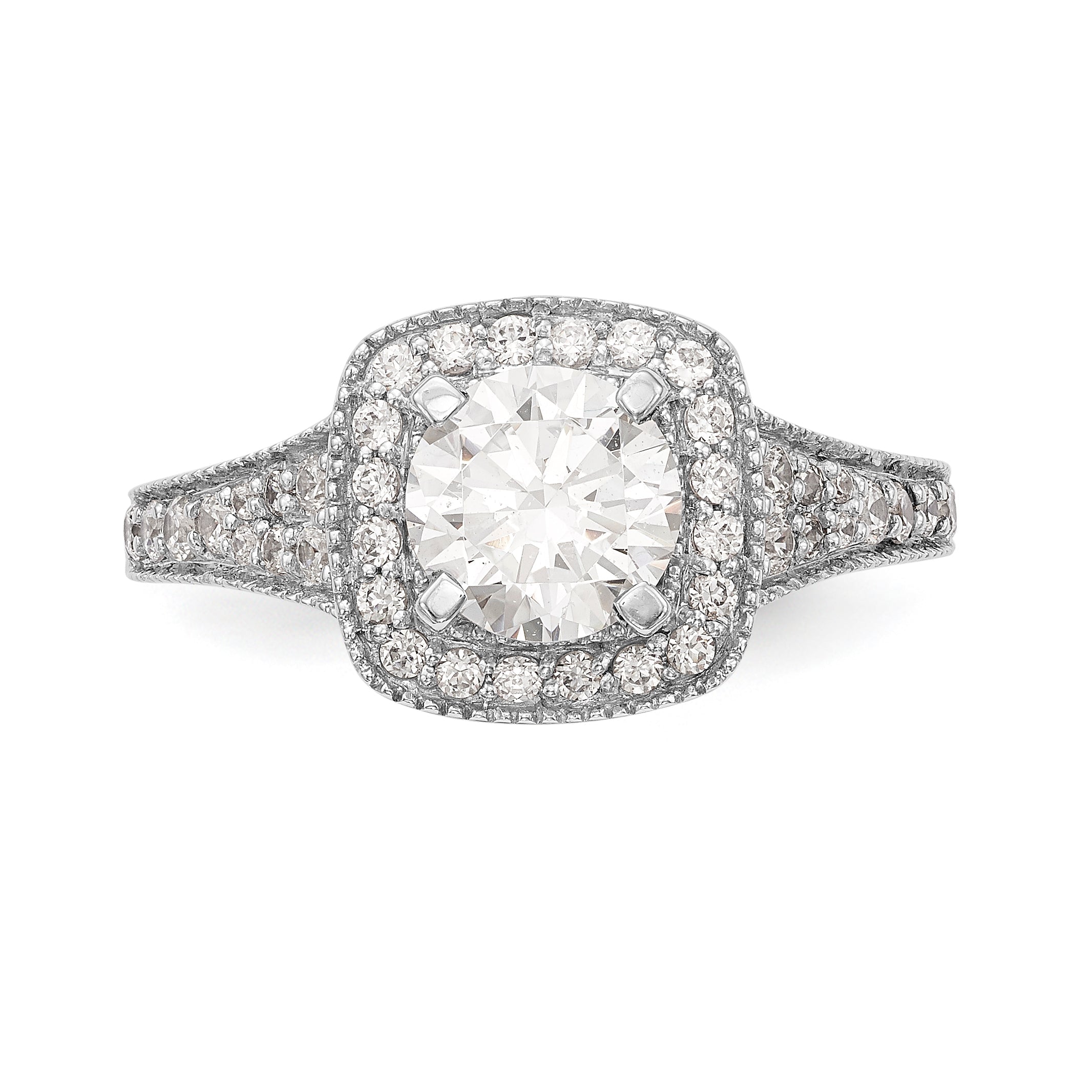 14K White Gold Simulated Diamond Cushion Halo Engagement Ring