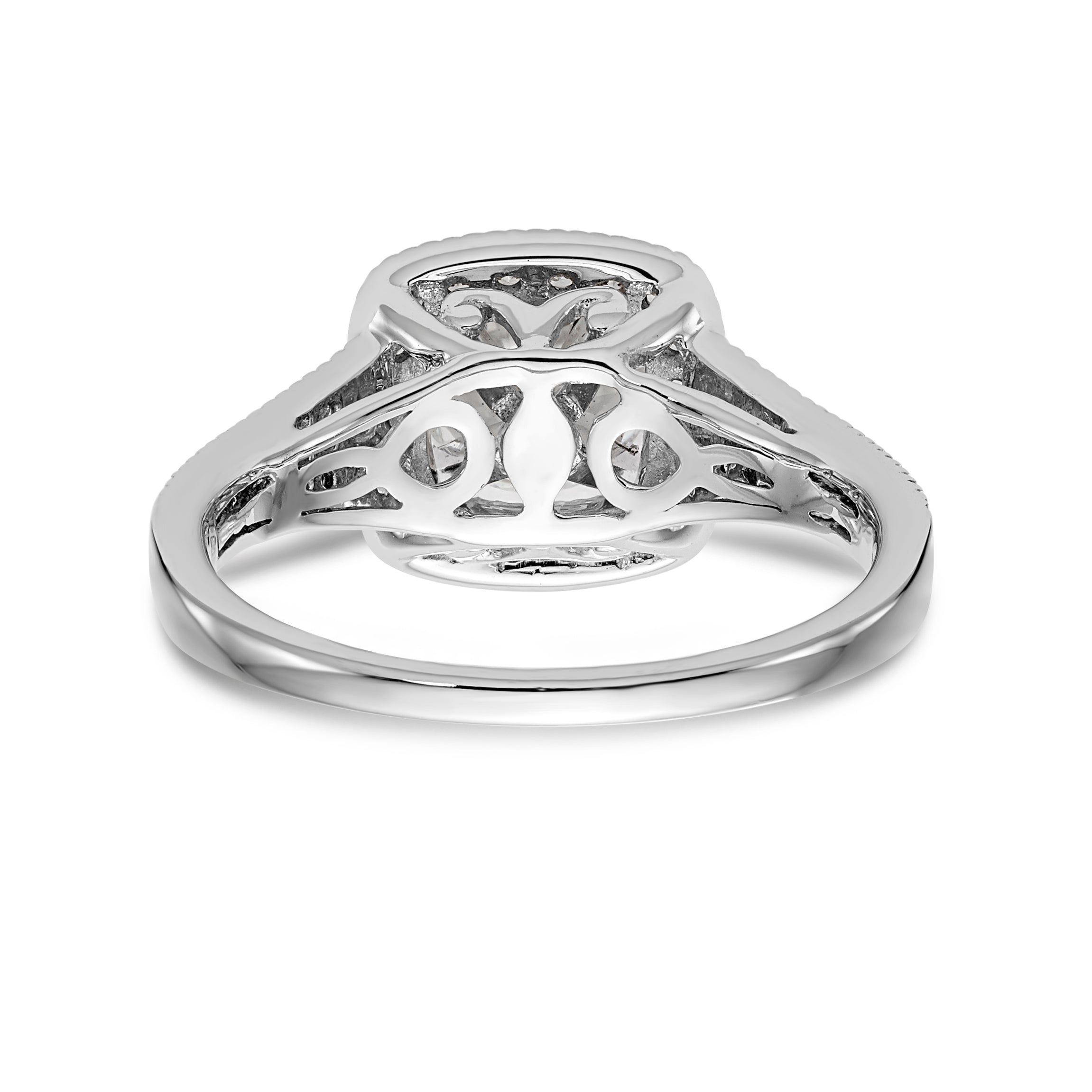 14K White Gold Simulated Diamond Cushion Halo Engagement Ring