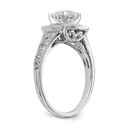 14K White Gold Simulated Diamond Cushion Halo Engagement Ring