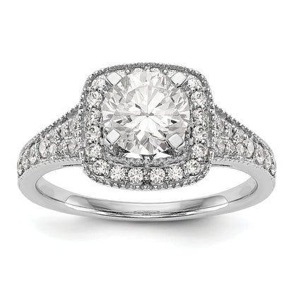 14K White Gold Simulated Diamond Cushion Halo Engagement Ring
