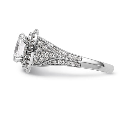 14kw Peg Set Simulated Diamond Cushion Halo Engagement Ring