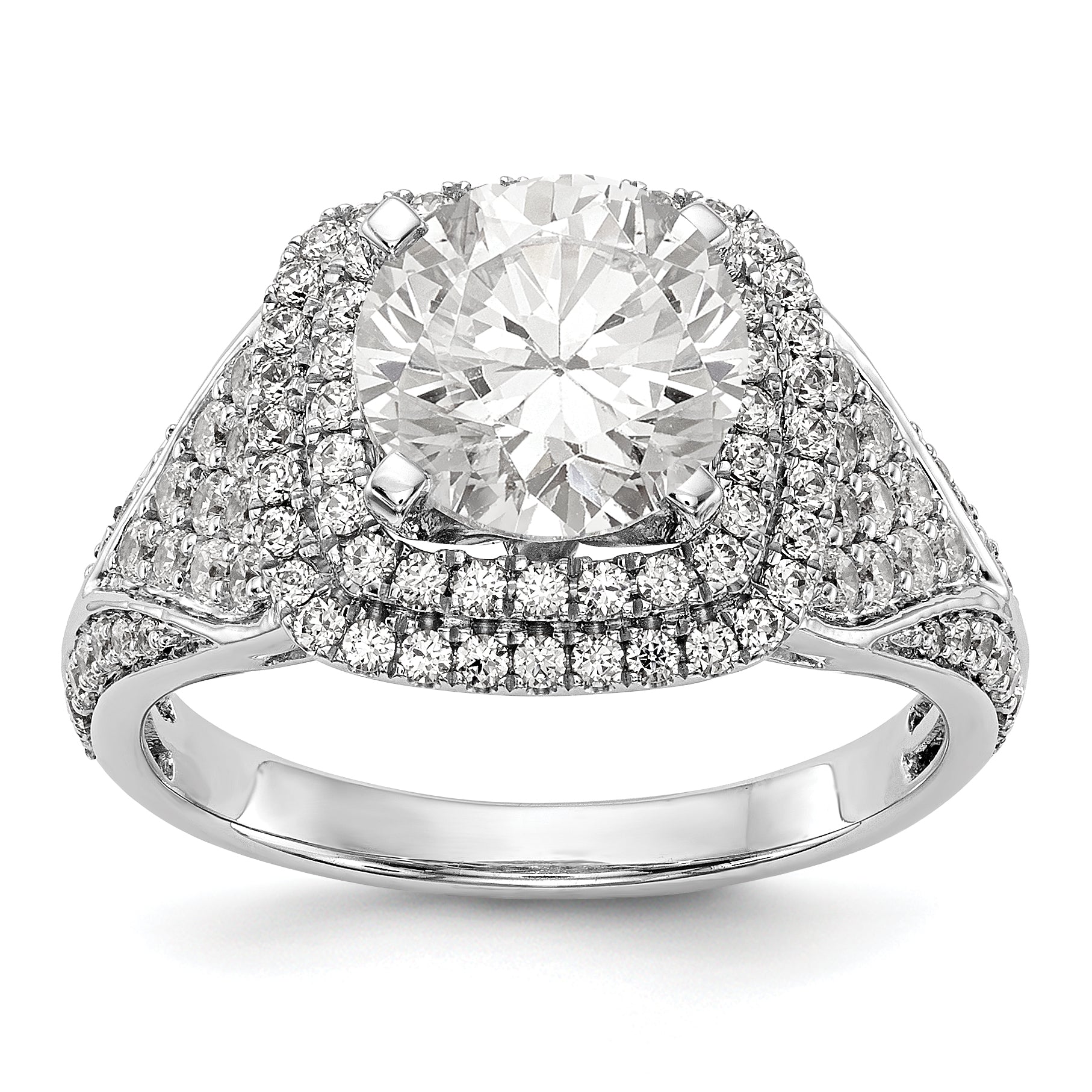 14kw Peg Set Simulated Diamond Cushion Halo Engagement Ring