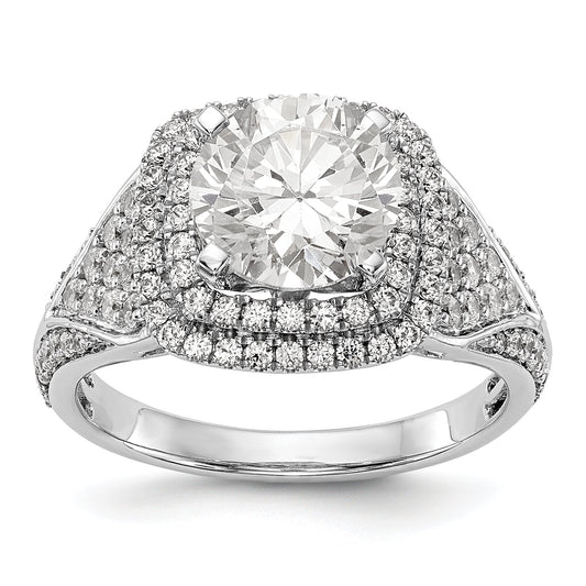 14kw Peg Set Simulated Diamond Cushion Halo Engagement Ring