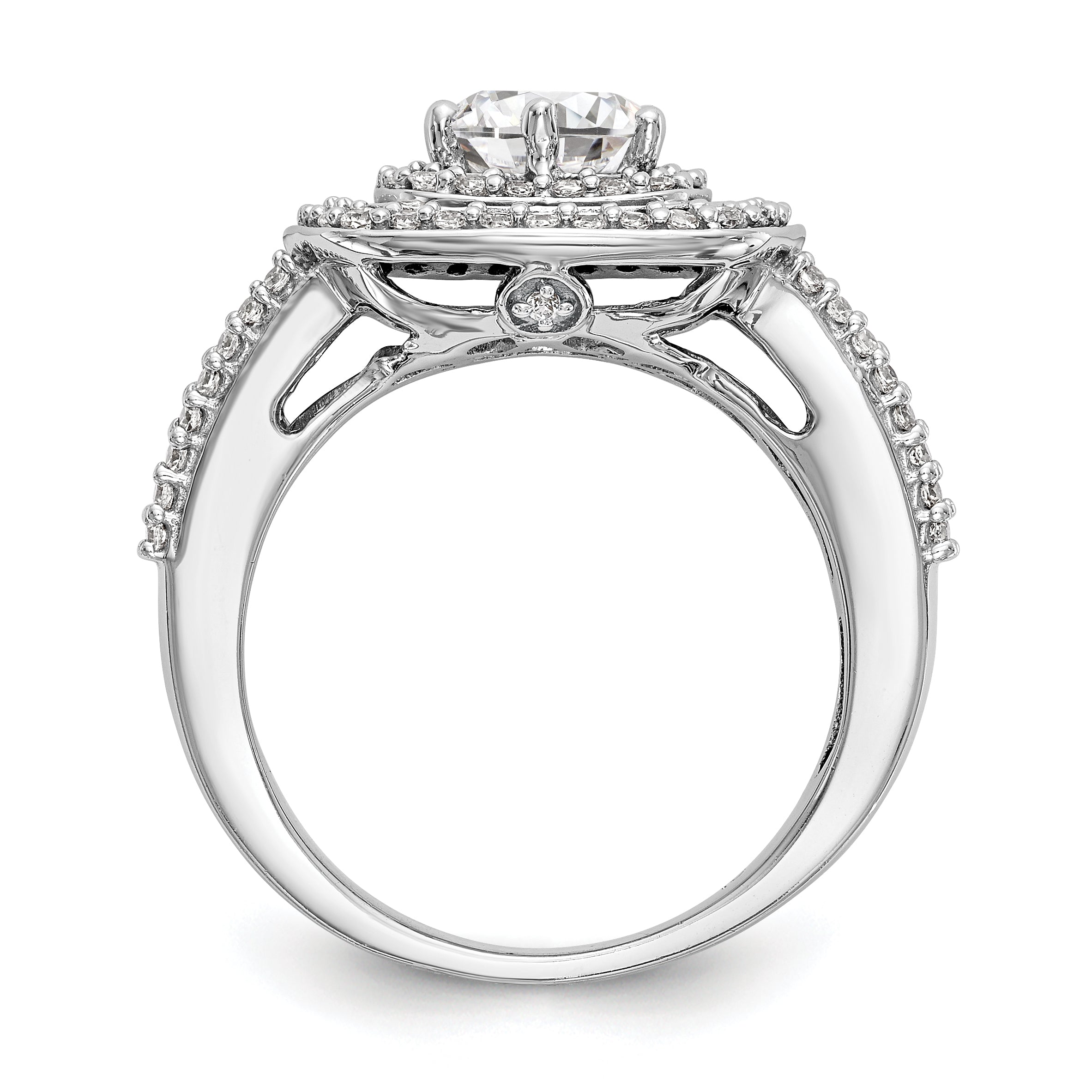 14K White Gold Simulated Diamond Double Cushion HaloEngagement Ring