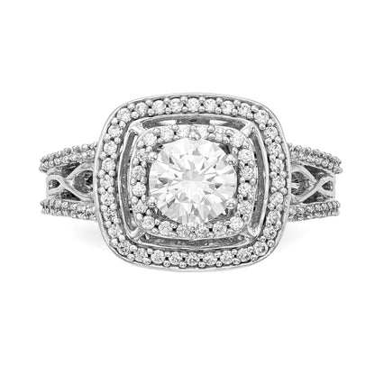 14K White Gold Simulated Diamond Double Cushion HaloEngagement Ring