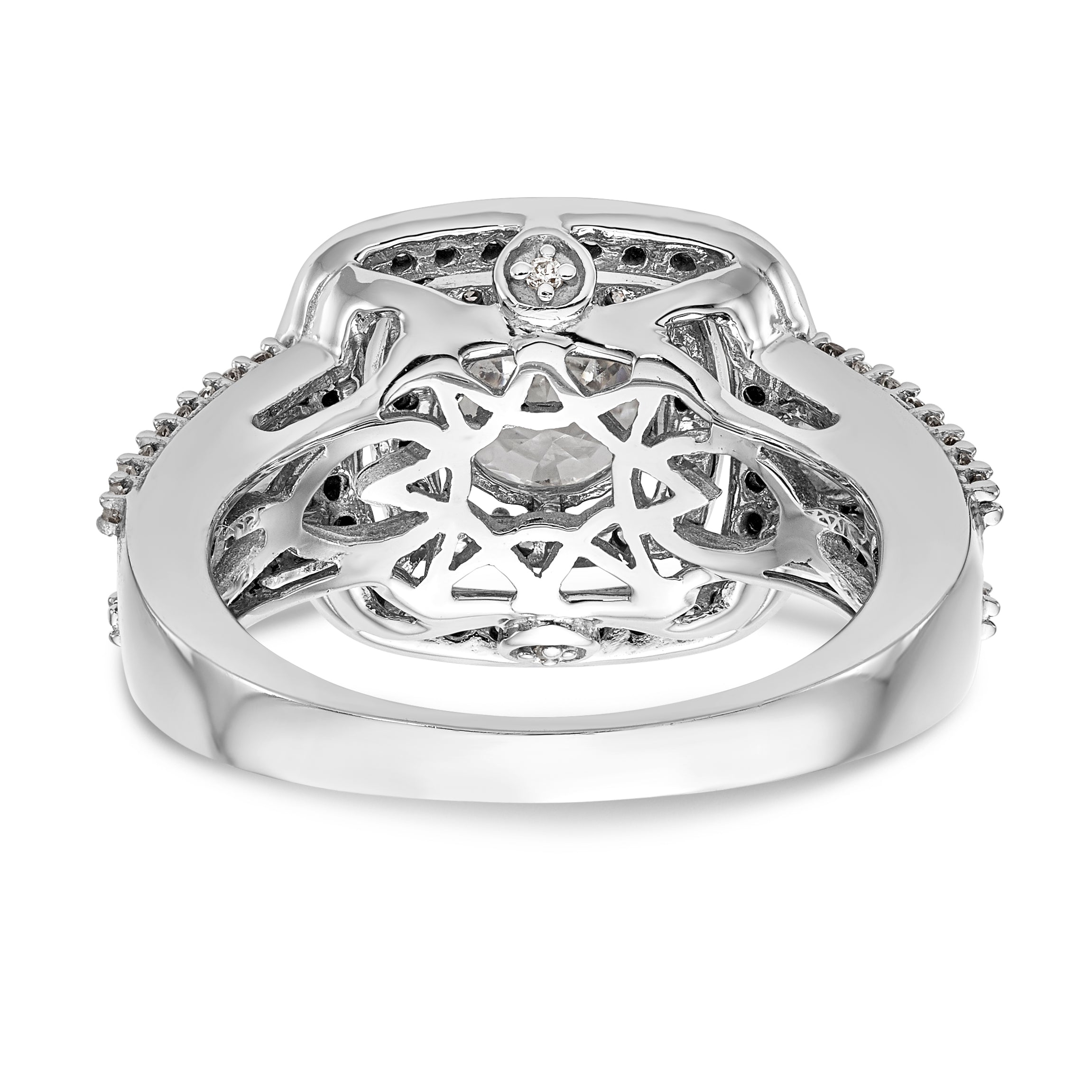 14K White Gold Simulated Diamond Double Cushion HaloEngagement Ring