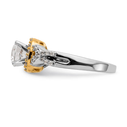 14ktt Peg Set Simulated Diamond Halo Engagement Ring