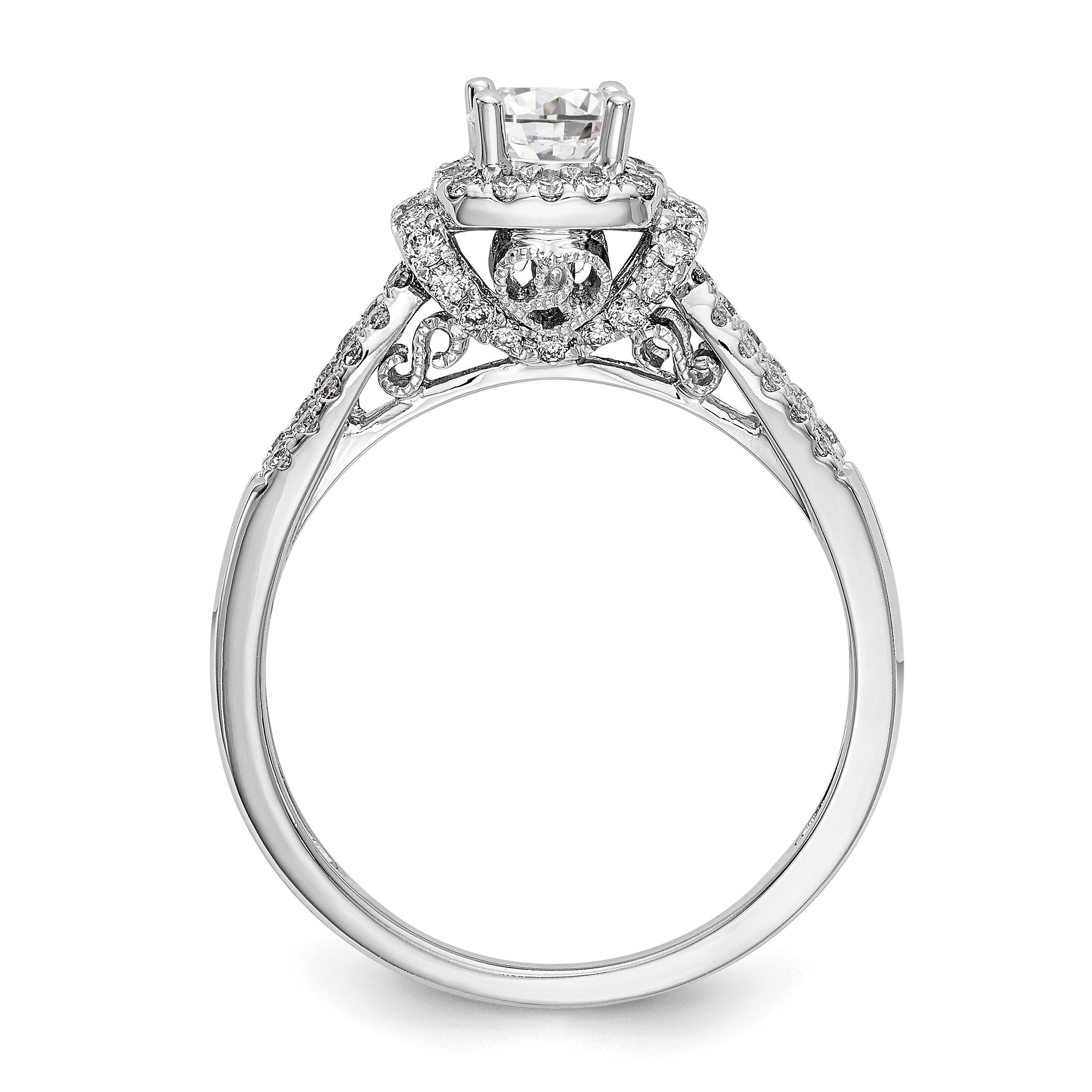 14K White Gold Simulated Diamond Halo Engagement Ring