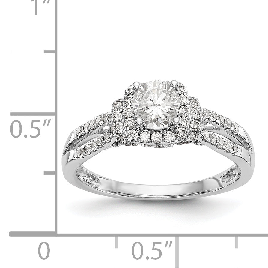 14K White Gold Simulated Diamond Halo Engagement Ring