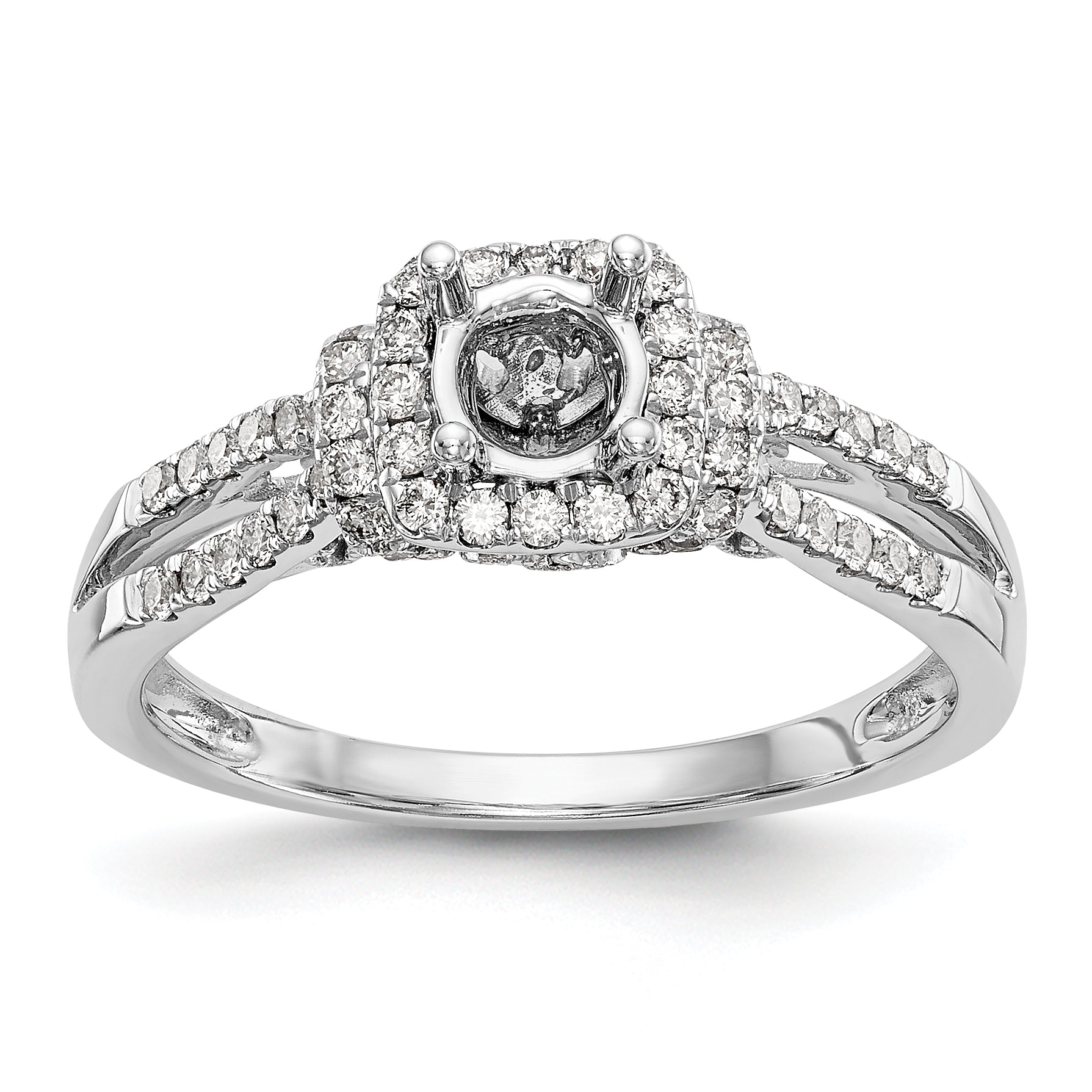 14K White Gold Simulated Diamond Halo Engagement Ring