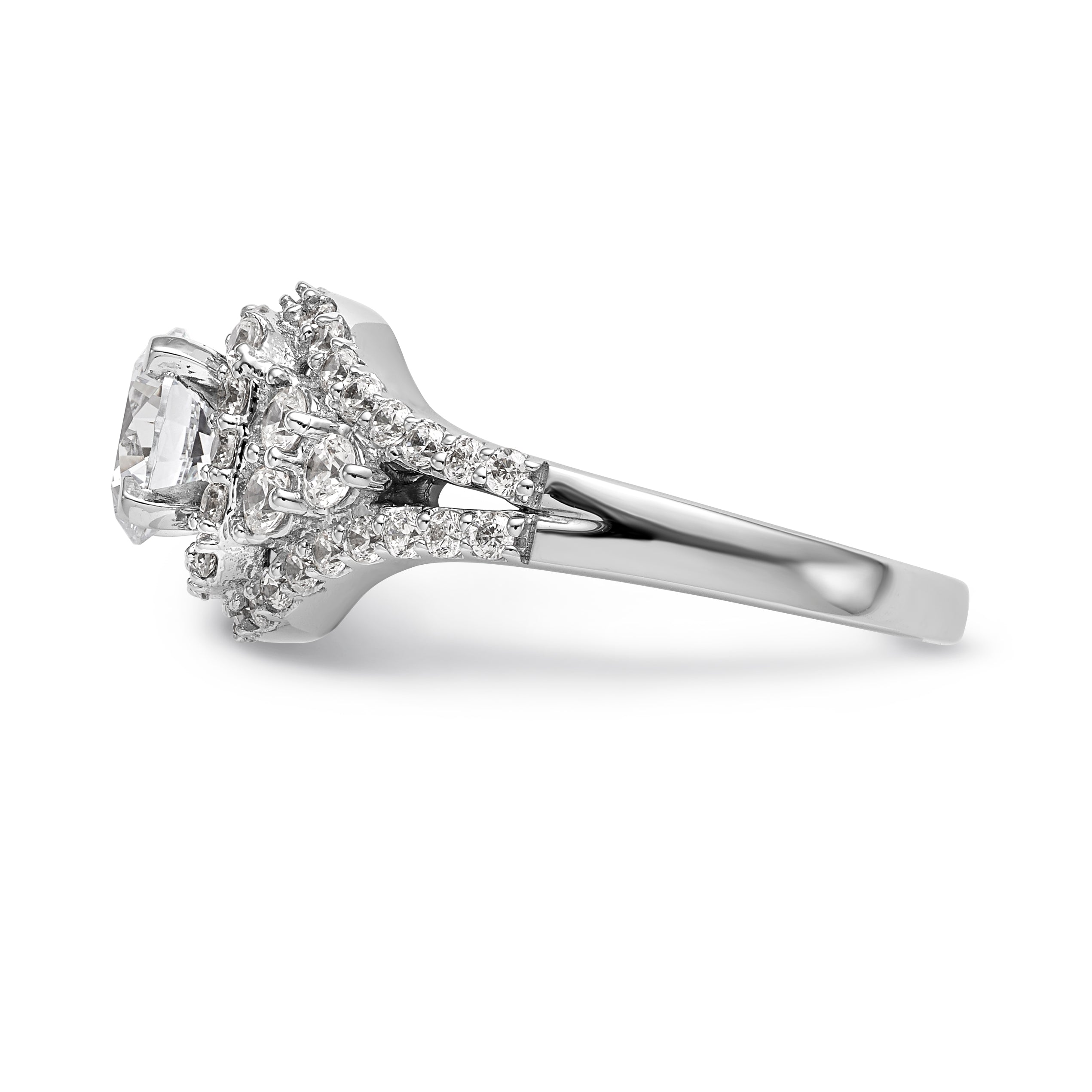 14kw Peg Set Simulated Diamond Halo Engagement Ring