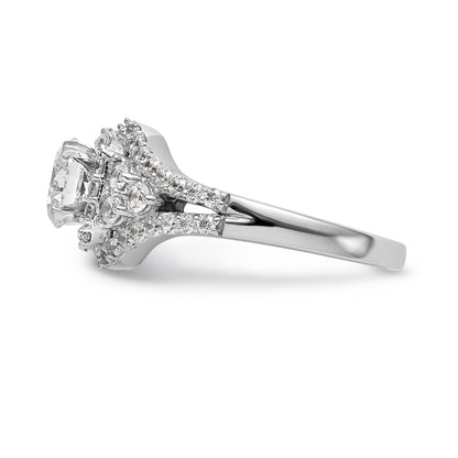 14kw Peg Set Simulated Diamond Halo Engagement Ring