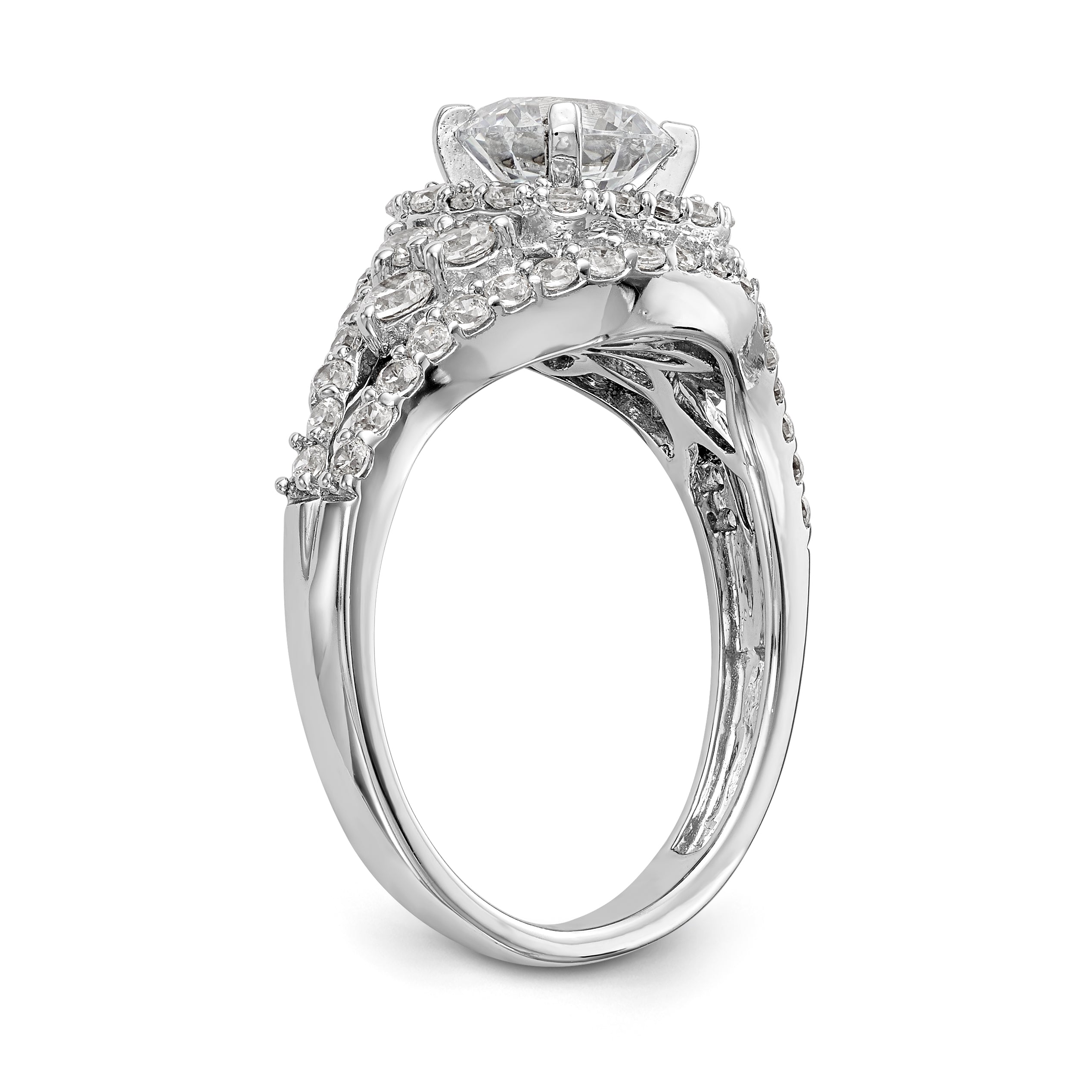 14kw Peg Set Simulated Diamond Halo Engagement Ring