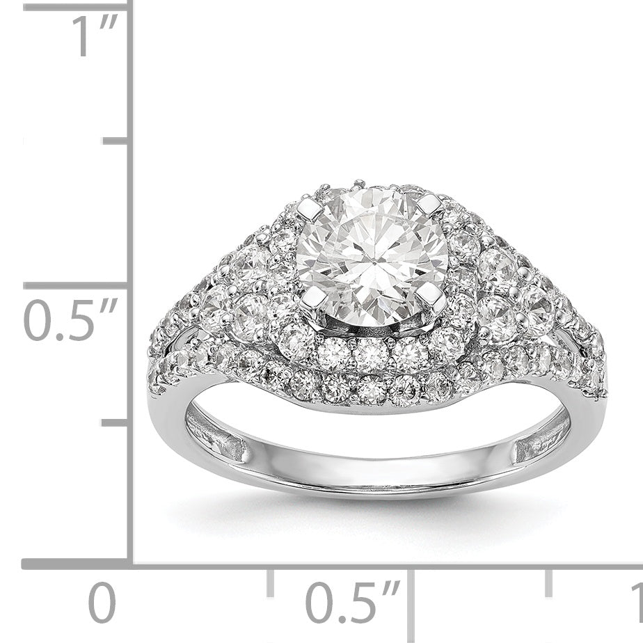 14kw Peg Set Simulated Diamond Halo Engagement Ring