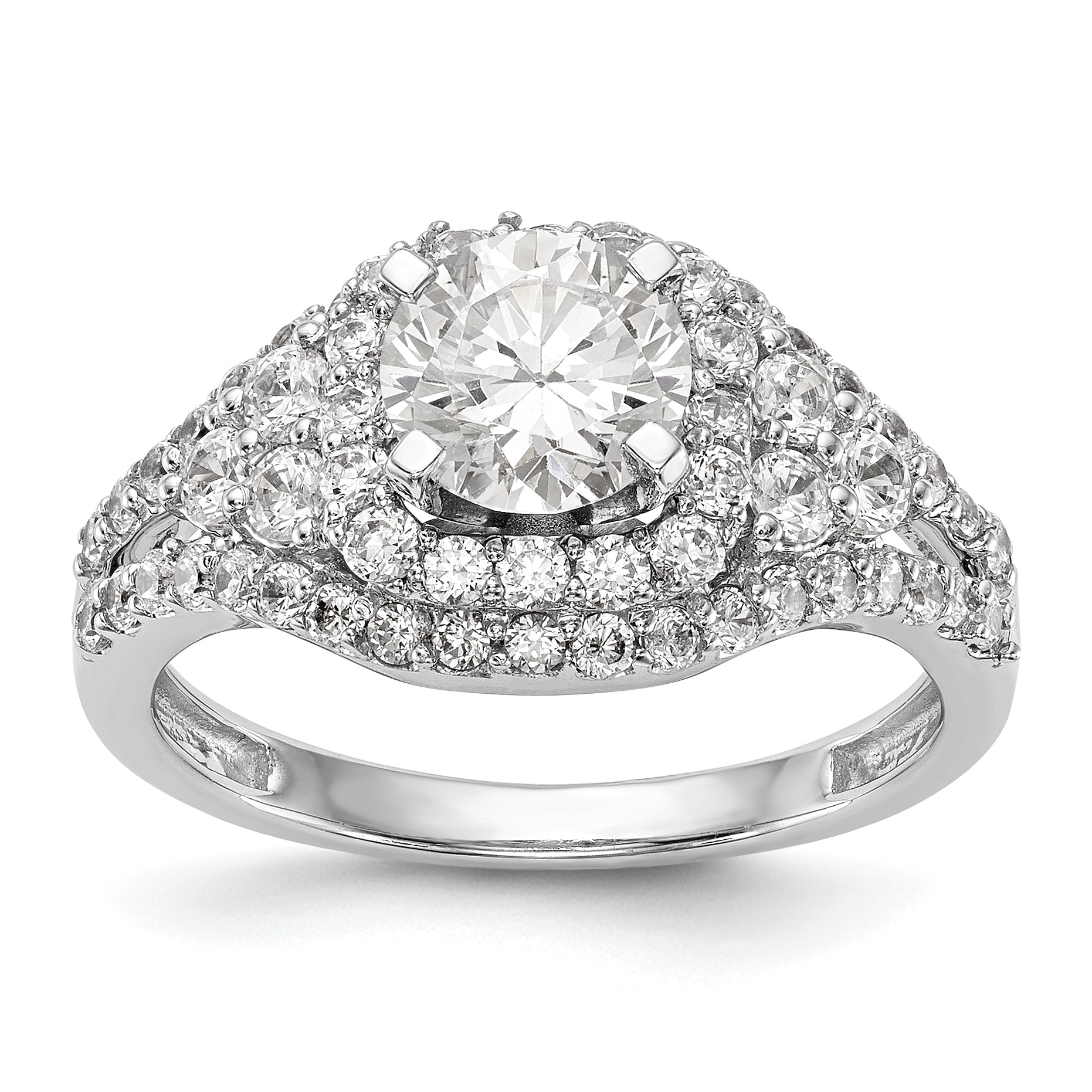 14kw Peg Set Simulated Diamond Halo Engagement Ring