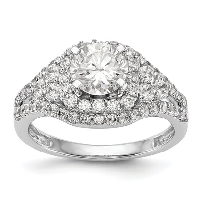 14kw Peg Set Simulated Diamond Halo Engagement Ring