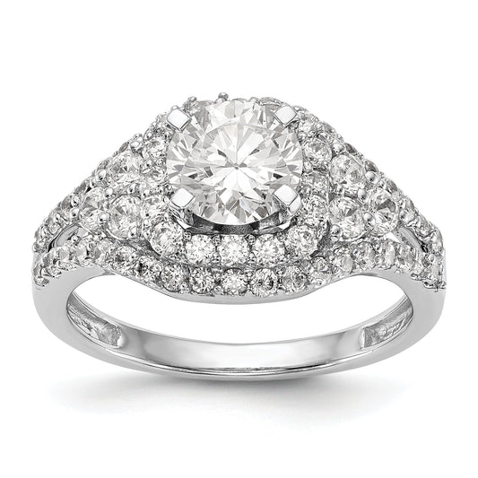 14kw Peg Set Simulated Diamond Halo Engagement Ring