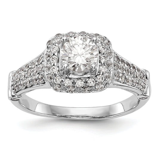 14K White Gold Simulated Diamond Halo Engagement Ring