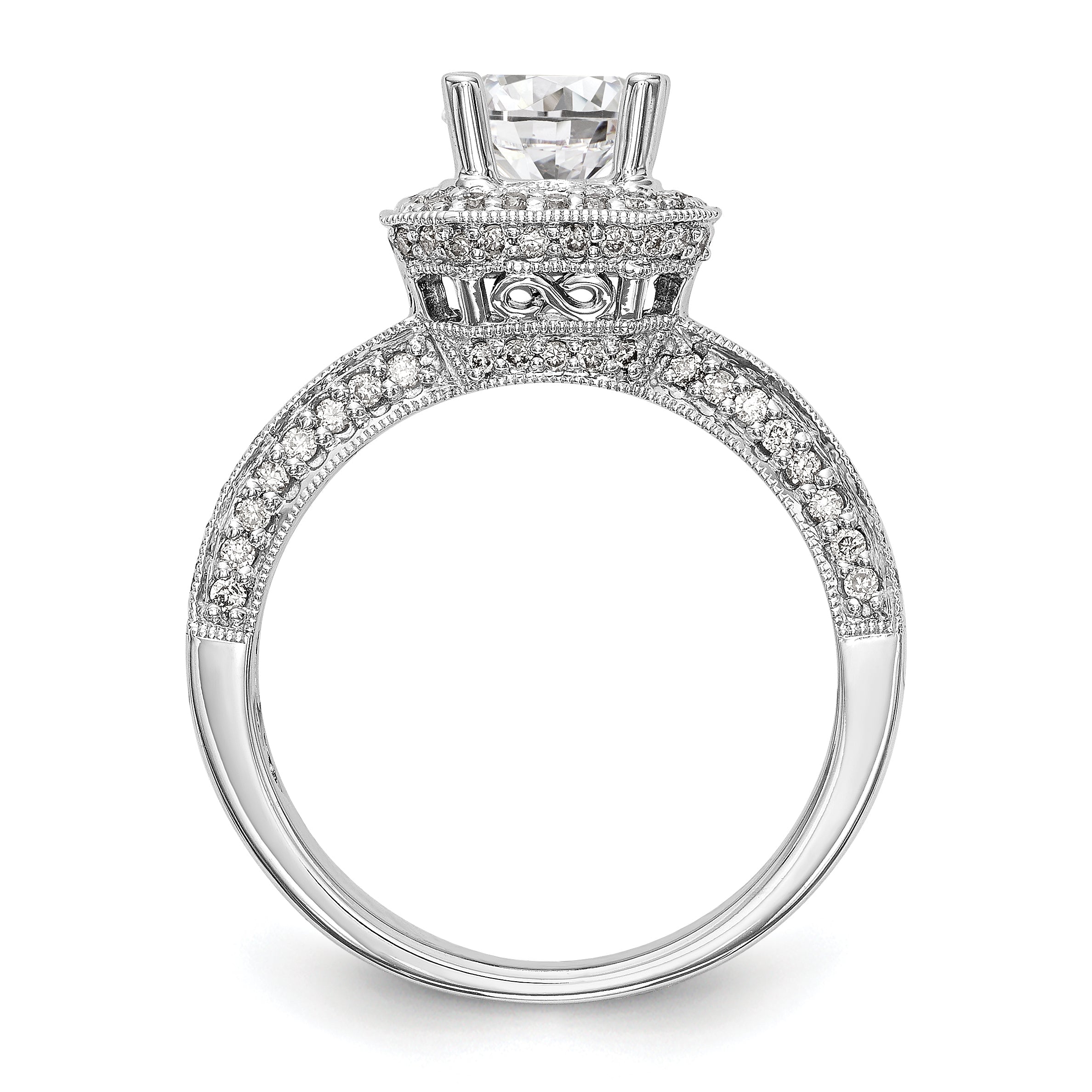 14kw Round Simulated Diamond Cushion Halo Engagement Ring