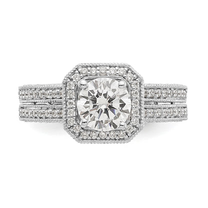 14kw Round Simulated Diamond Cushion Halo Engagement Ring